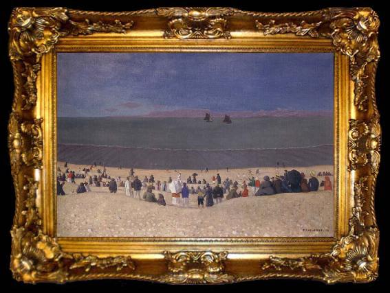 framed  Felix Vallotton The Beach at Honfleur, ta009-2